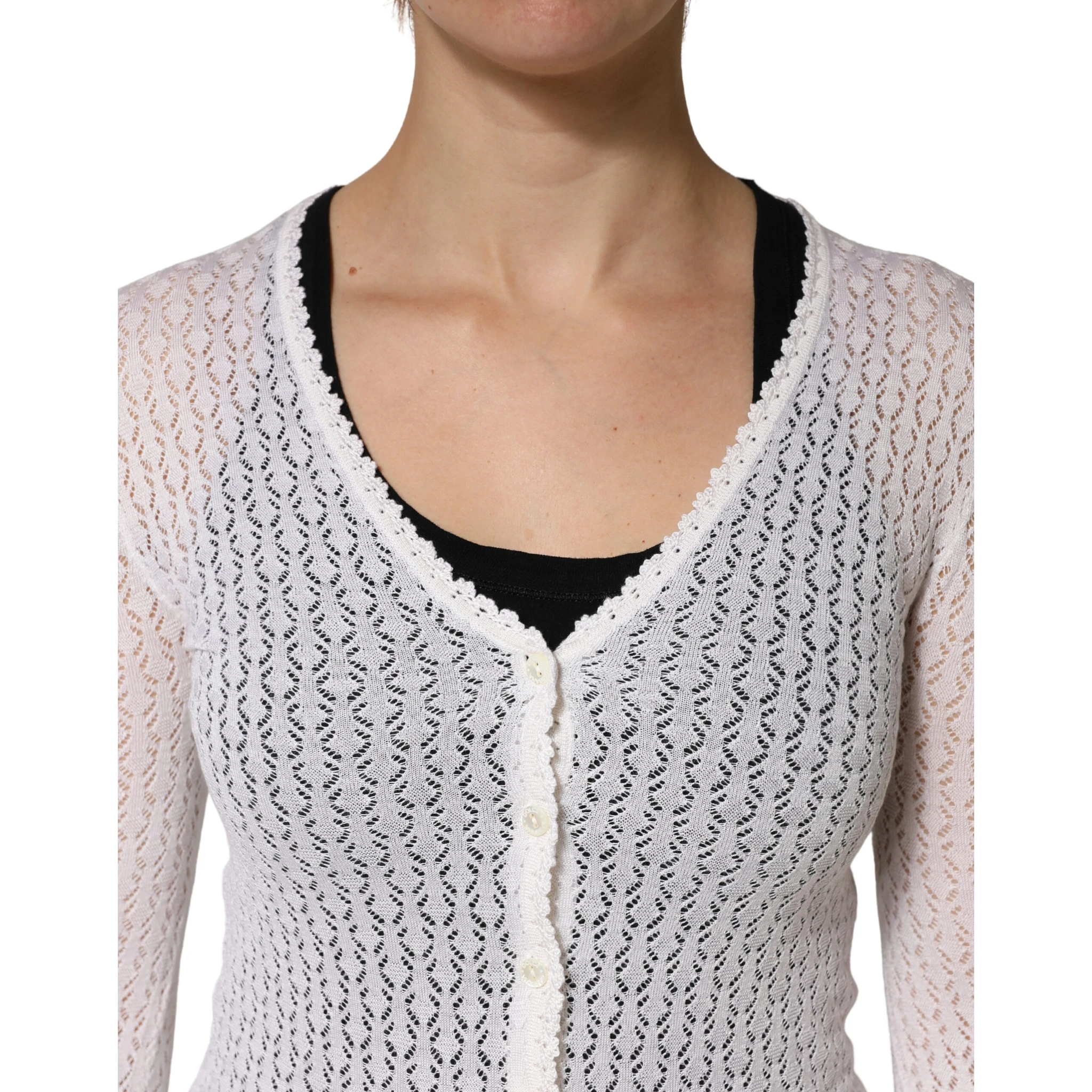 White Lace Silk Knit Long Sleeves Cardigan Top