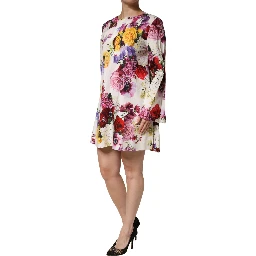 Multicolor Floral Cotton Longsleeves Midi Dress