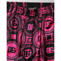 Black Fuchsia Silk Logo Elastic Waist Shorts
