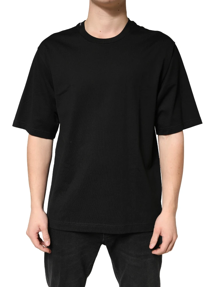 Black Cotton Crewneck Short Sleeve T-Shirt
