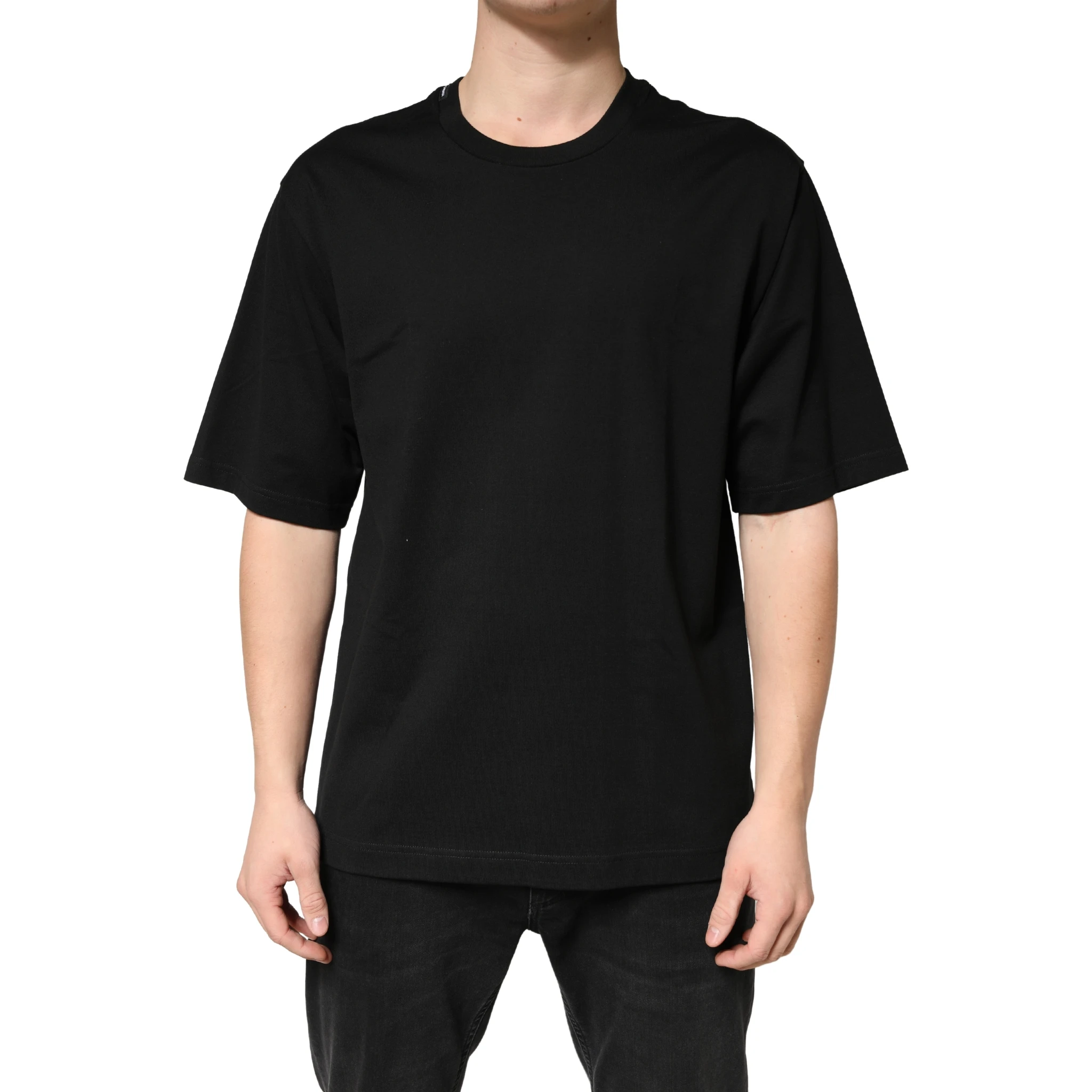 Black Cotton Crewneck Short Sleeve T-Shirt