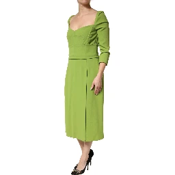 Green Silk Sweetheart Neckline Midi  Dress