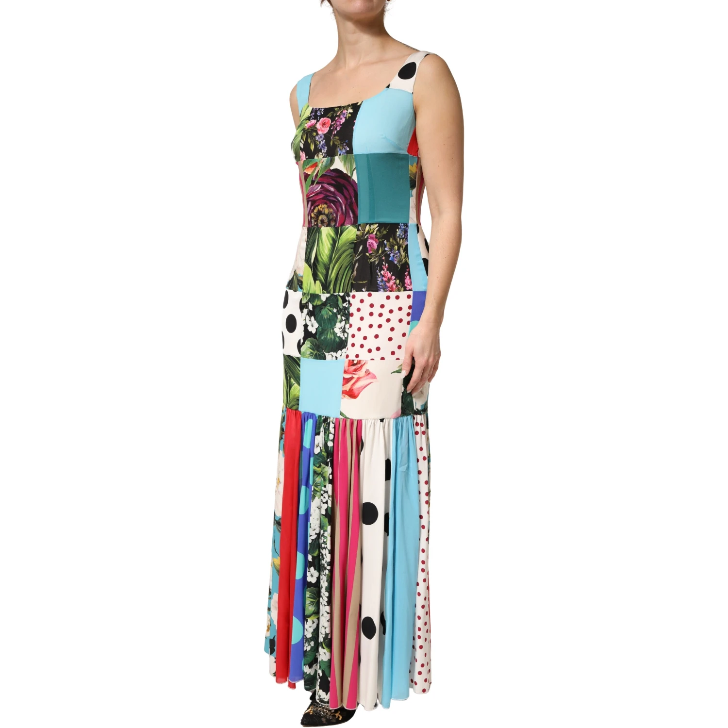 Multicolor Patchwork Silk Sleeveless Dress