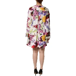 Multicolor Floral Cotton Longsleeves Midi Dress