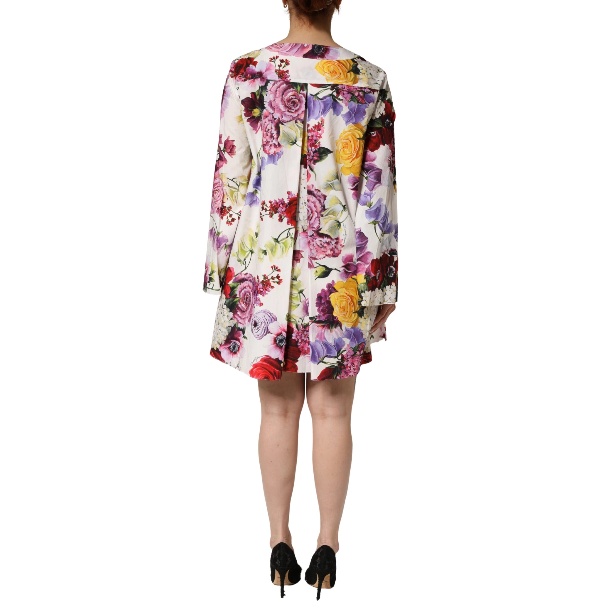 Multicolor Floral Cotton Longsleeves Midi Dress