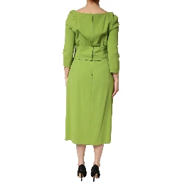 Green Silk Sweetheart Neckline Midi  Dress