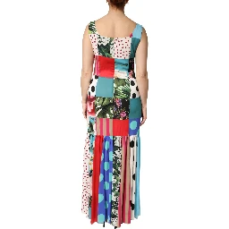 Multicolor Patchwork Silk Sleeveless Dress