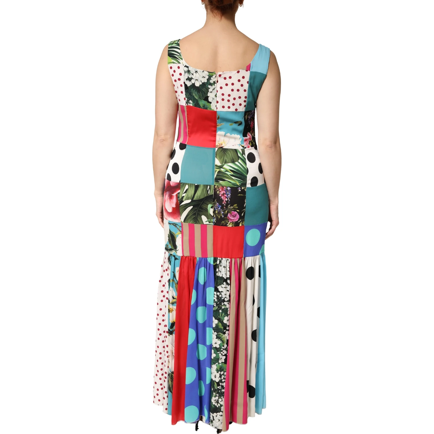 Multicolor Patchwork Silk Sleeveless Dress