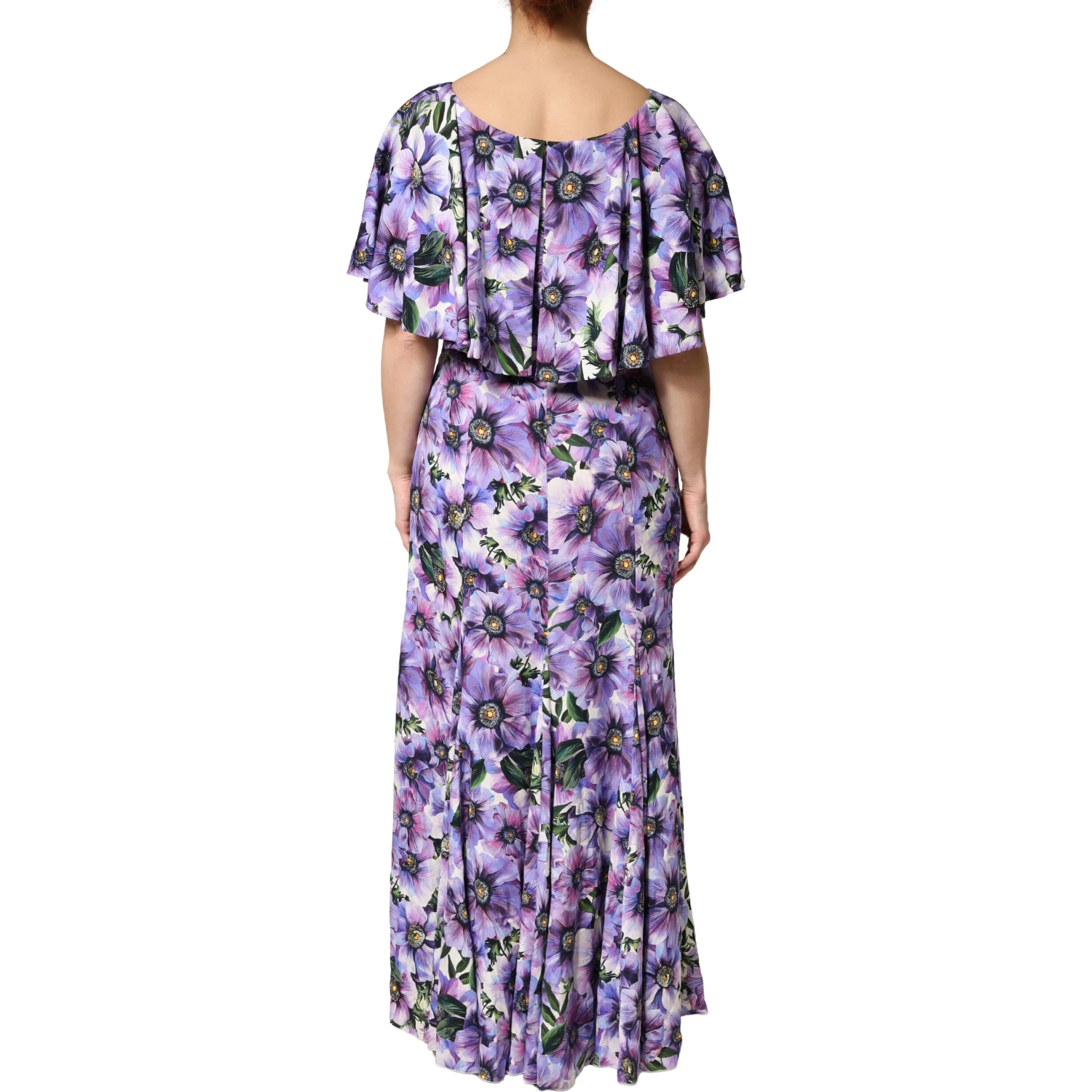 Purple Floral Silk Stretch Elegant Gown Dress