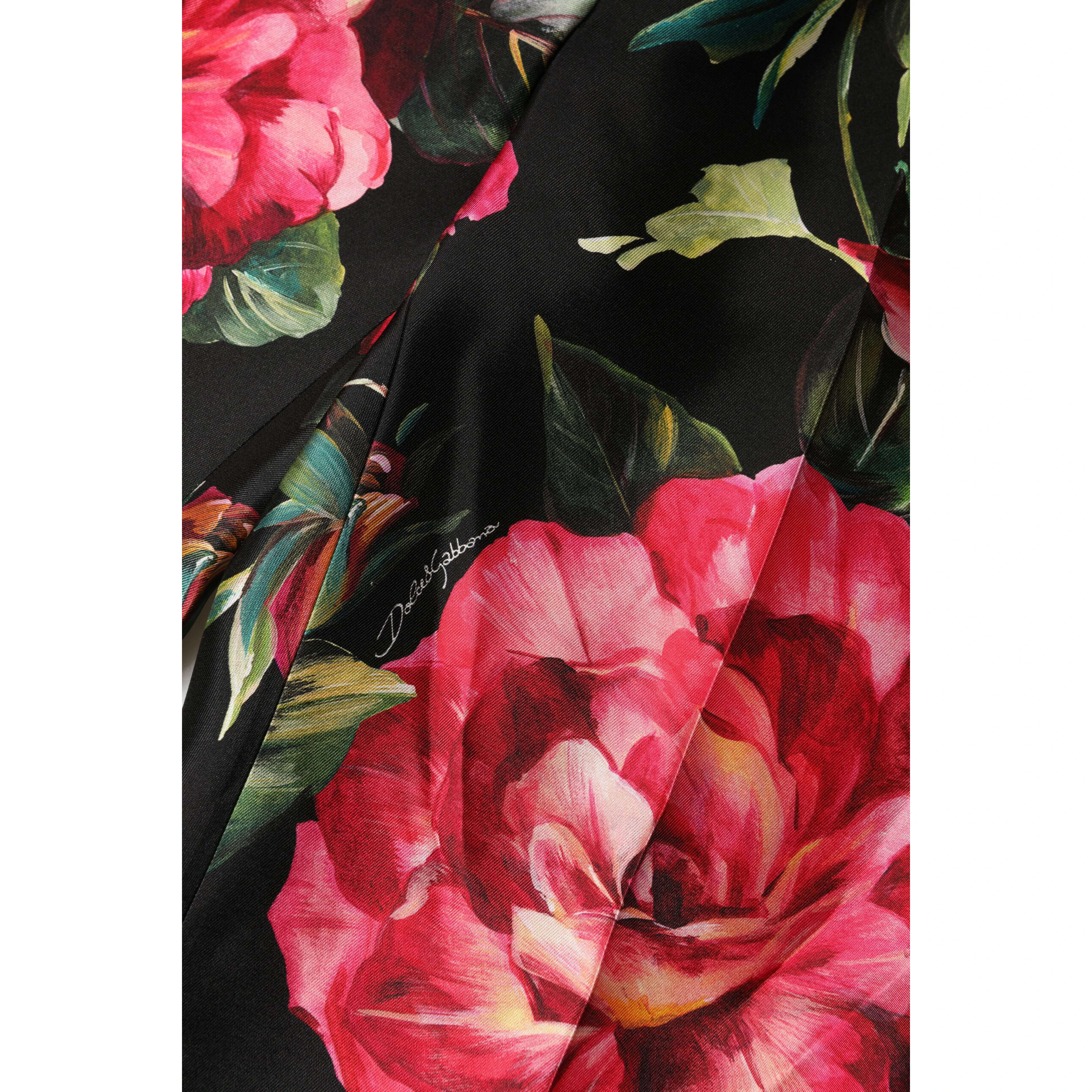 Black Floral Silk Mid Waist Tailored Trousers Pants