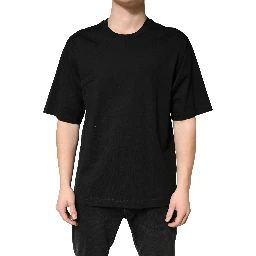 Black Cotton Crewneck Short Sleeve T-Shirt