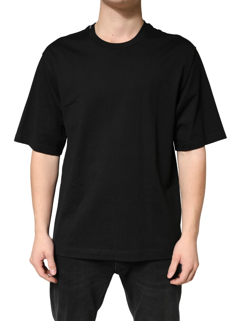 Black Cotton Crewneck Short Sleeve T-Shirt
