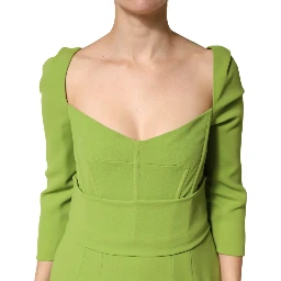 Green Silk Sweetheart Neckline Midi  Dress