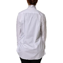 White Cotton Bow Tie Long Sleeves Blouse Top
