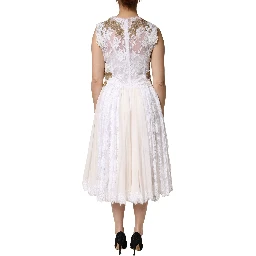 Ivory Lace Silk Embellished Sleeveless  Dress