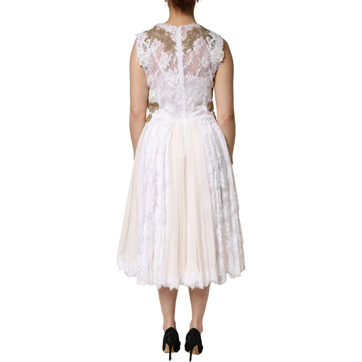 Ivory Lace Silk Embellished Sleeveless  Dress