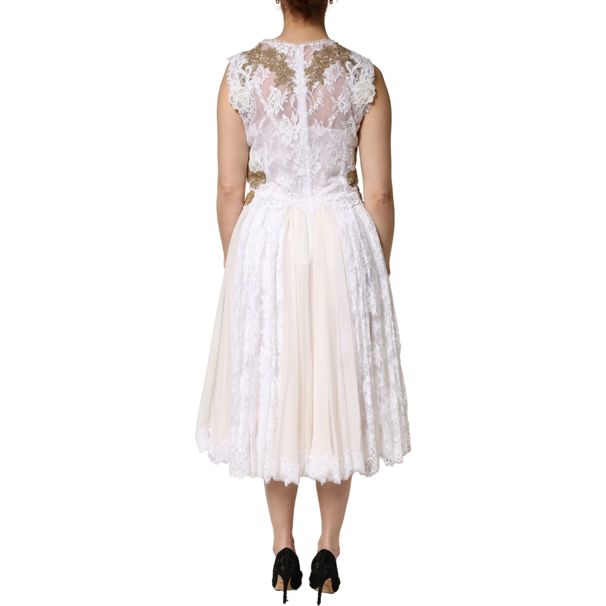 Ivory Lace Silk Embellished Sleeveless  Dress