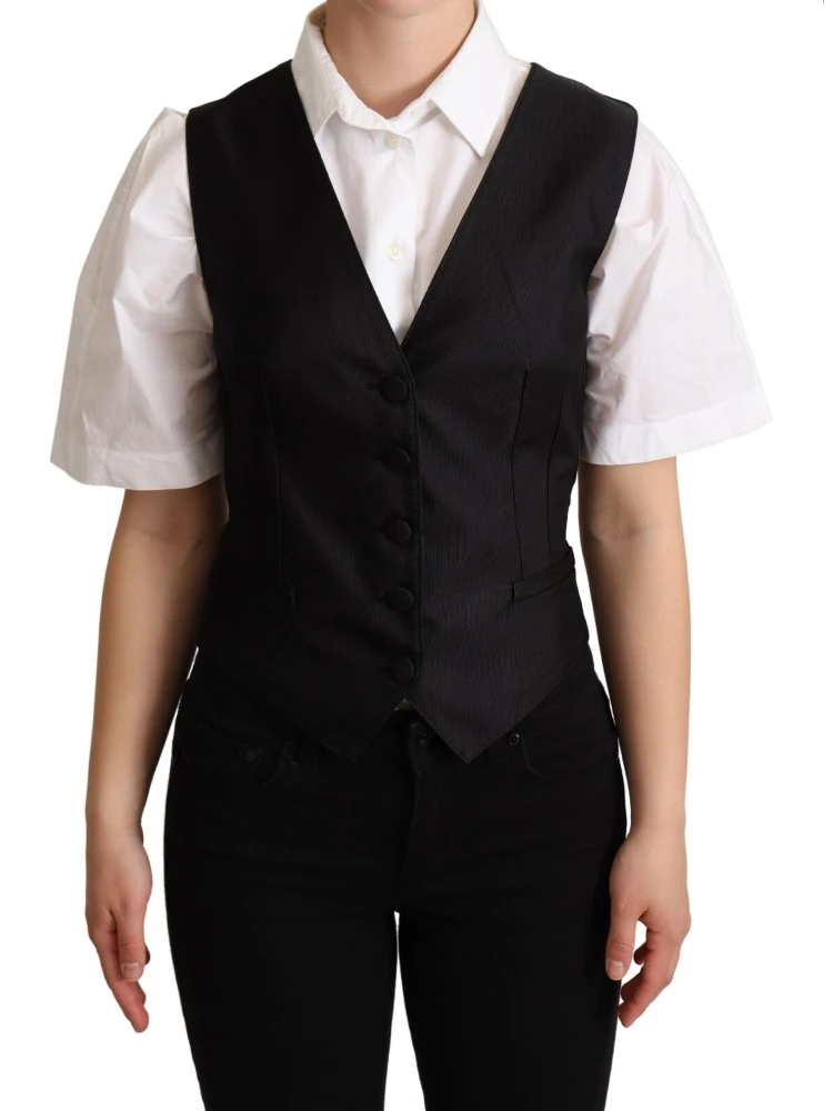 Solid Black Silk Sleeveless Waistcoat Vest Top alternative