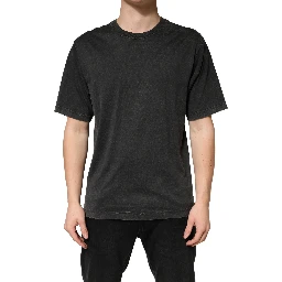 Black Cotton Crewneck Short Sleeve  T-Shirt