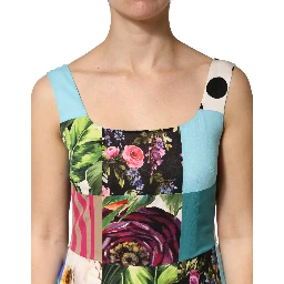 Multicolor Patchwork Silk Sleeveless Dress