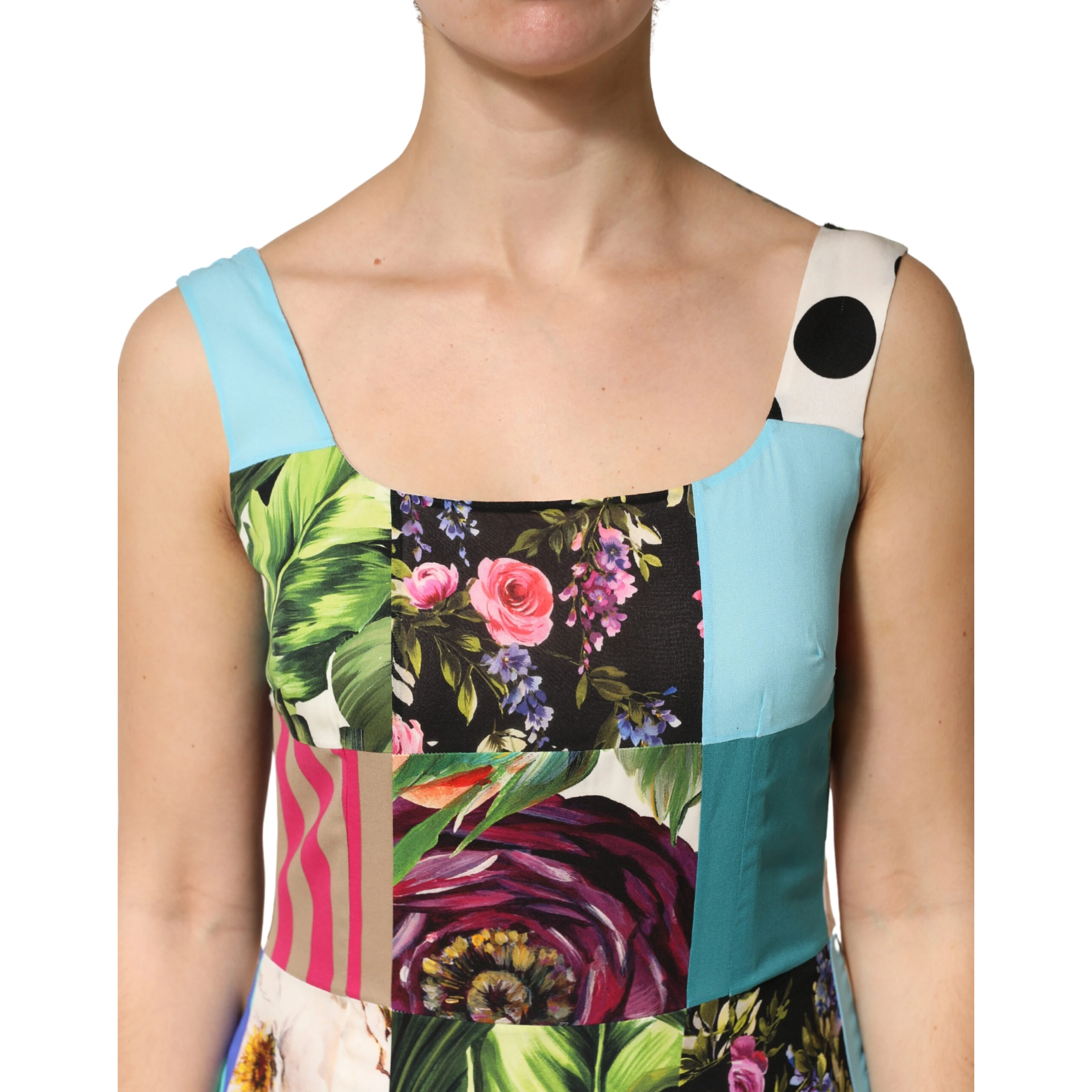 Multicolor Patchwork Silk Sleeveless Dress