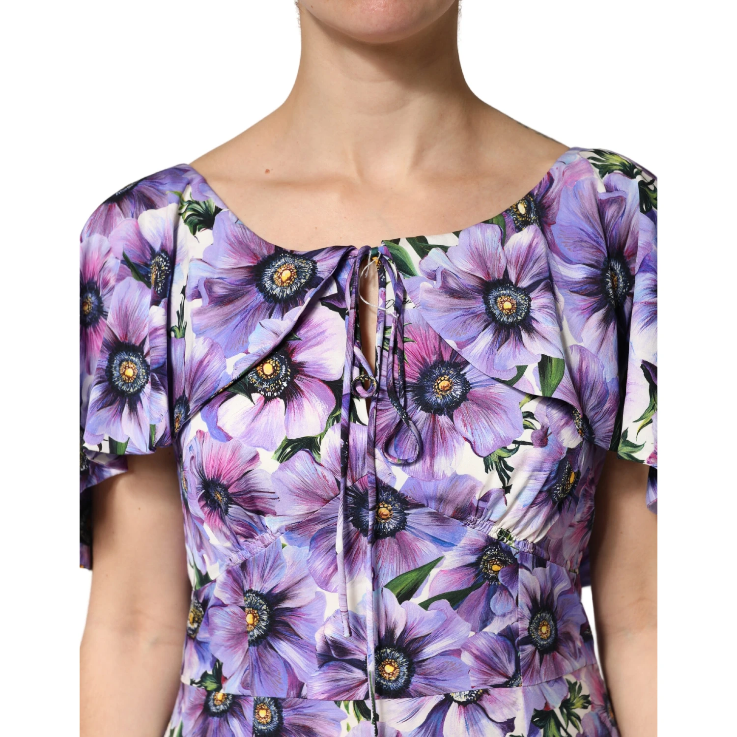 Purple Floral Silk Stretch Elegant Gown Dress
