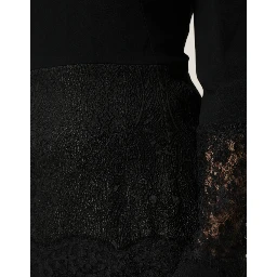 Black Lace Sheer Panel Midi Long Sleeve  Dress