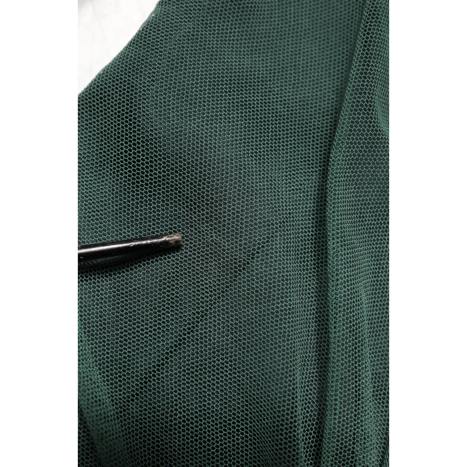 Green Ruched Mesh Sheer Sleeves Midi Dress