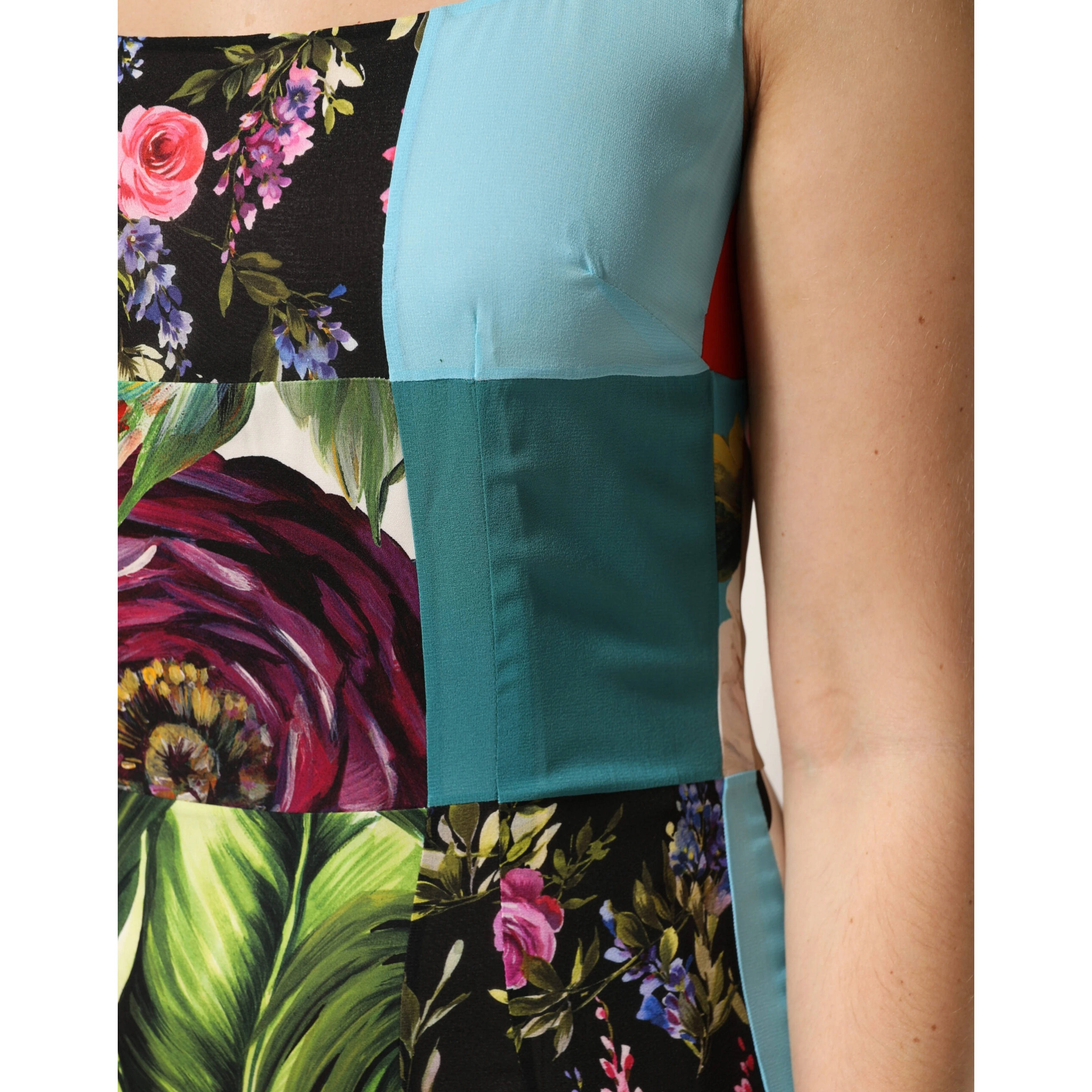 Multicolor Patchwork Silk Sleeveless Dress