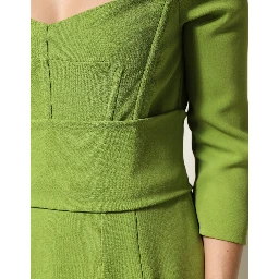 Green Silk Sweetheart Neckline Midi  Dress