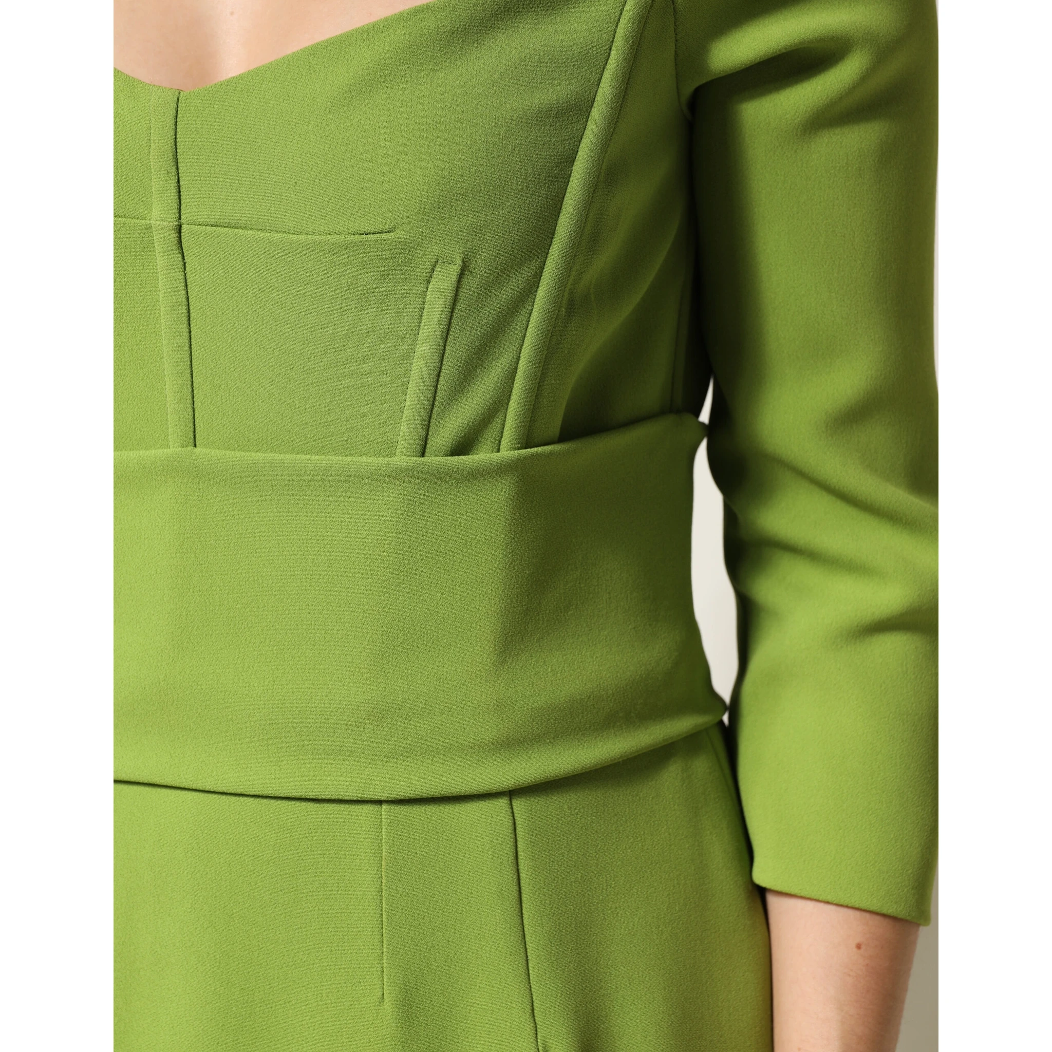 Green Silk Sweetheart Neckline Midi  Dress