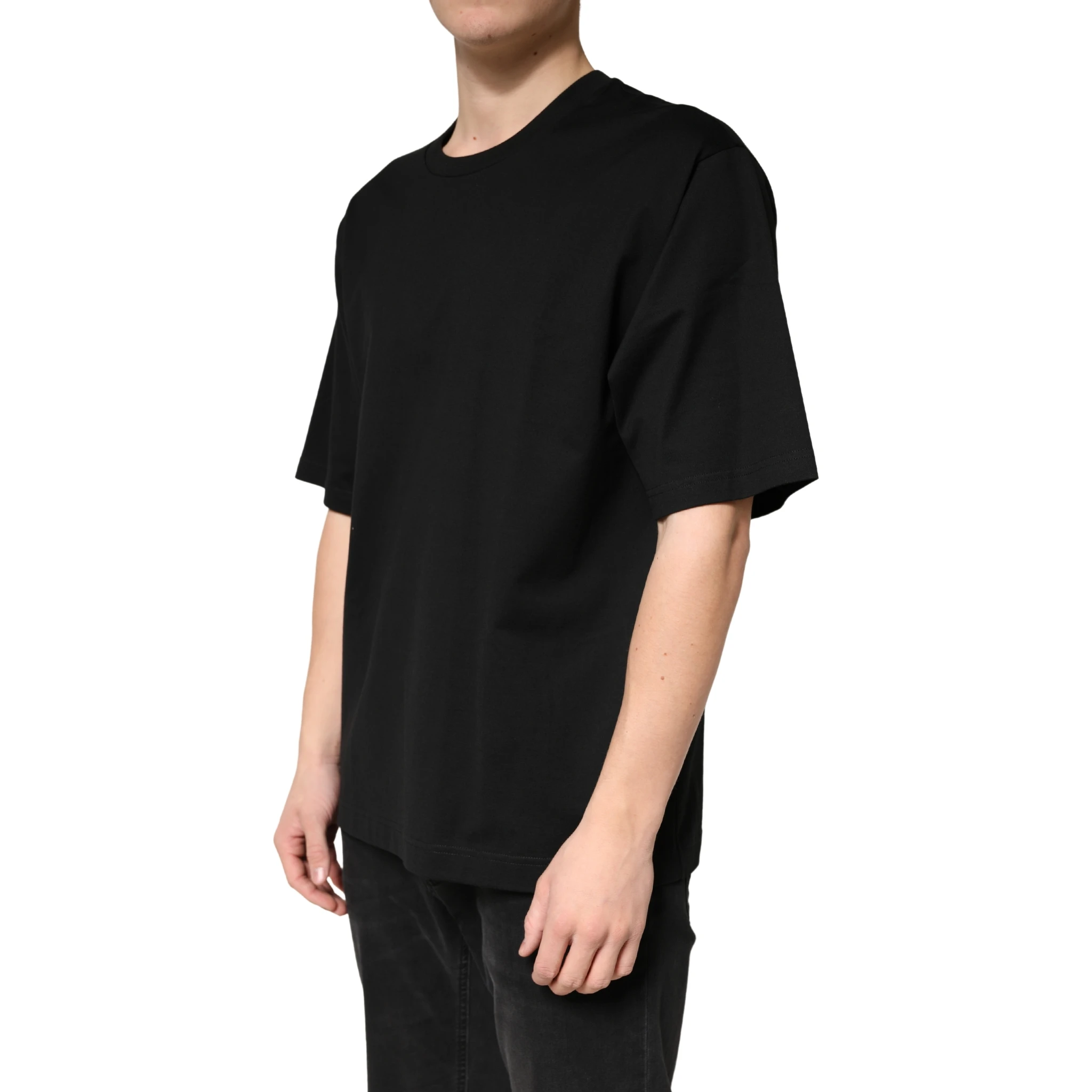 Black Cotton Crewneck Short Sleeve T-Shirt