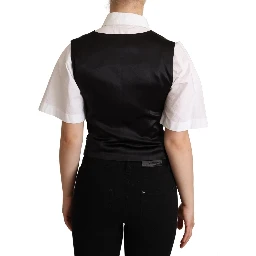 Solid Black Silk Sleeveless Waistcoat Vest Top