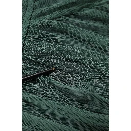 Green Ruched Mesh Sheer Sleeves Midi Dress