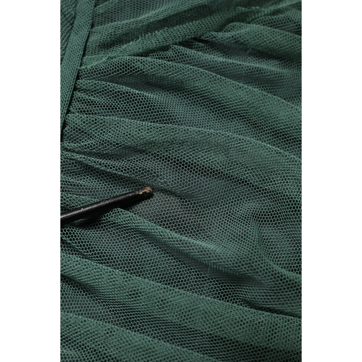 Green Ruched Mesh Sheer Sleeves Midi Dress