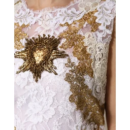 Ivory Lace Silk Embellished Sleeveless  Dress