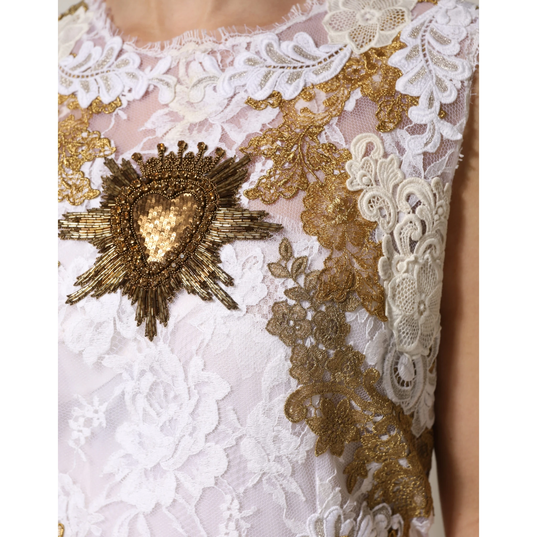 Ivory Lace Silk Embellished Sleeveless  Dress