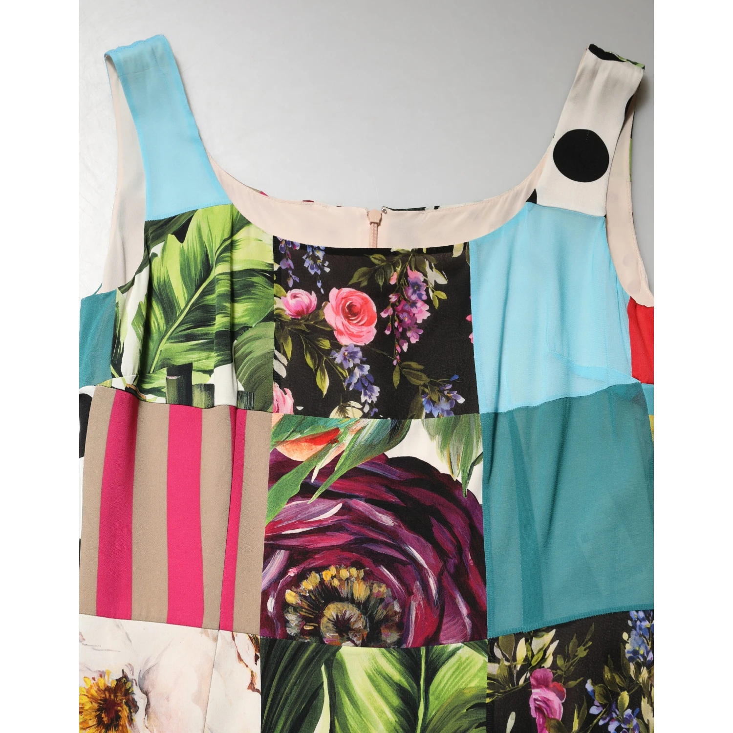 Multicolor Patchwork Silk Sleeveless Dress