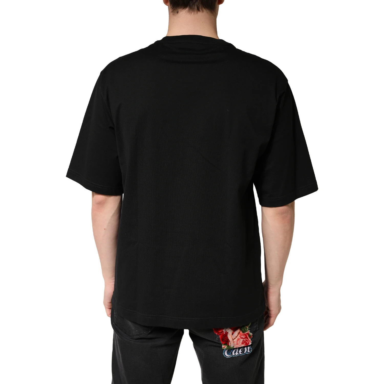 Black Cotton Crewneck Short Sleeve T-Shirt