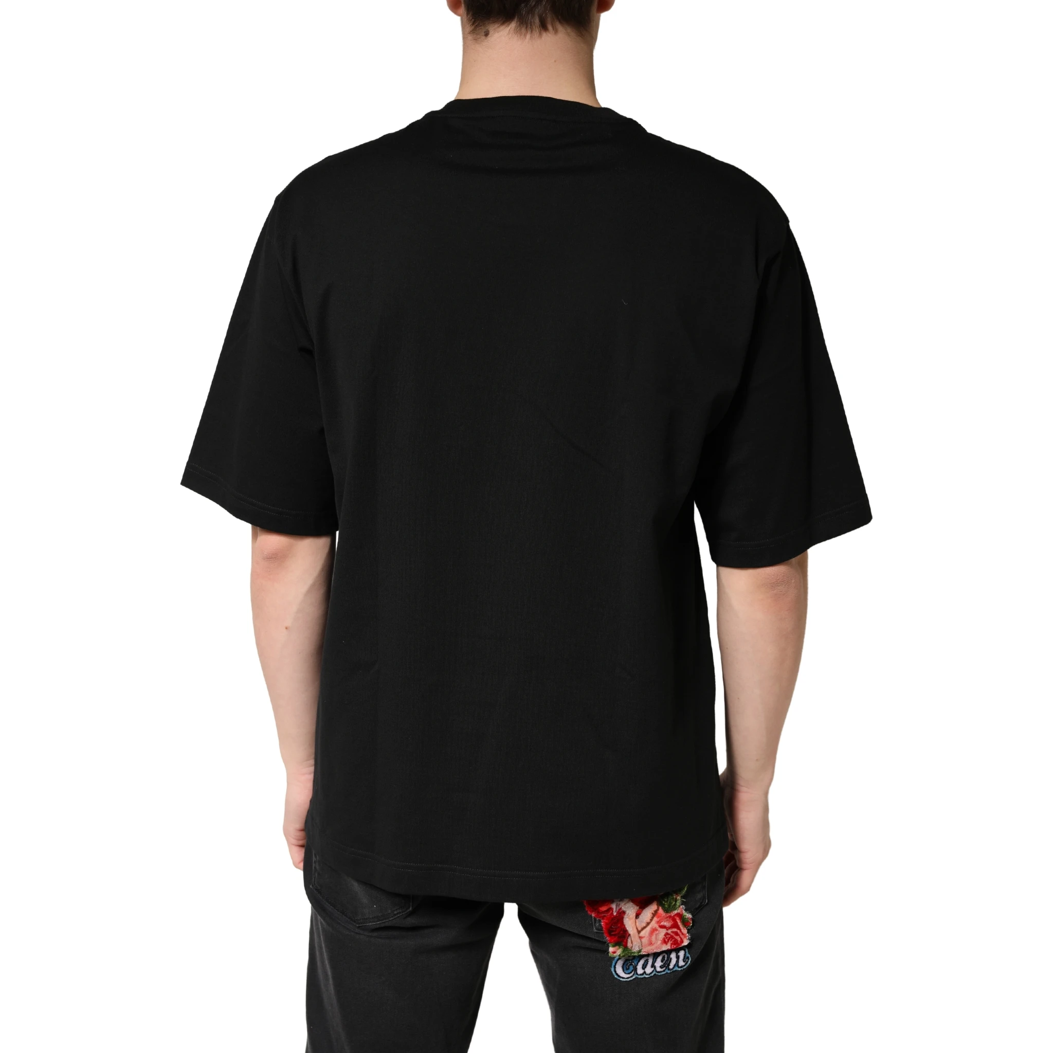 Black Cotton Crewneck Short Sleeve T-Shirt