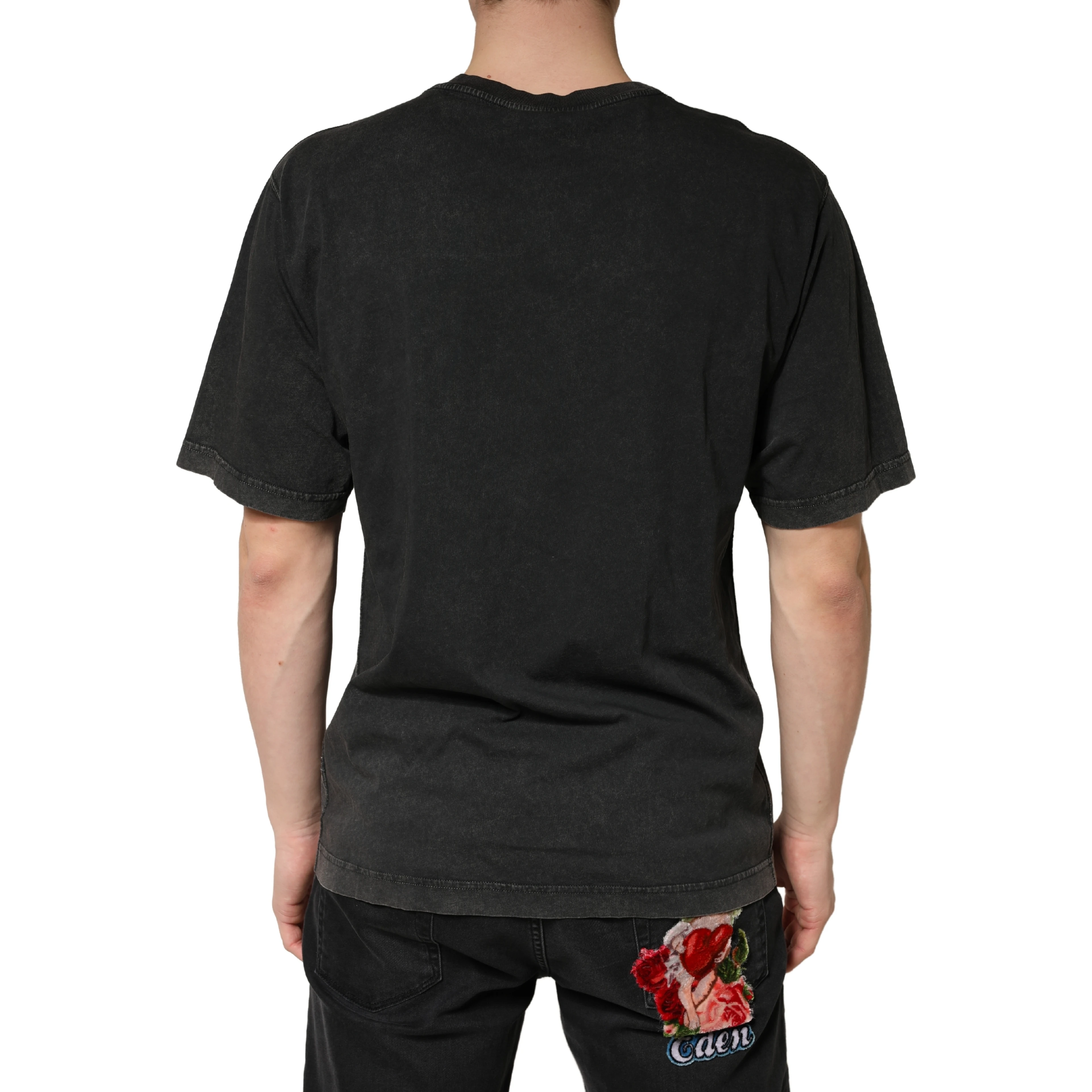 Black Cotton Crewneck Short Sleeve  T-Shirt