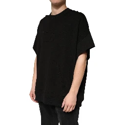 Black Cotton Crewneck Short Sleeve T-Shirt