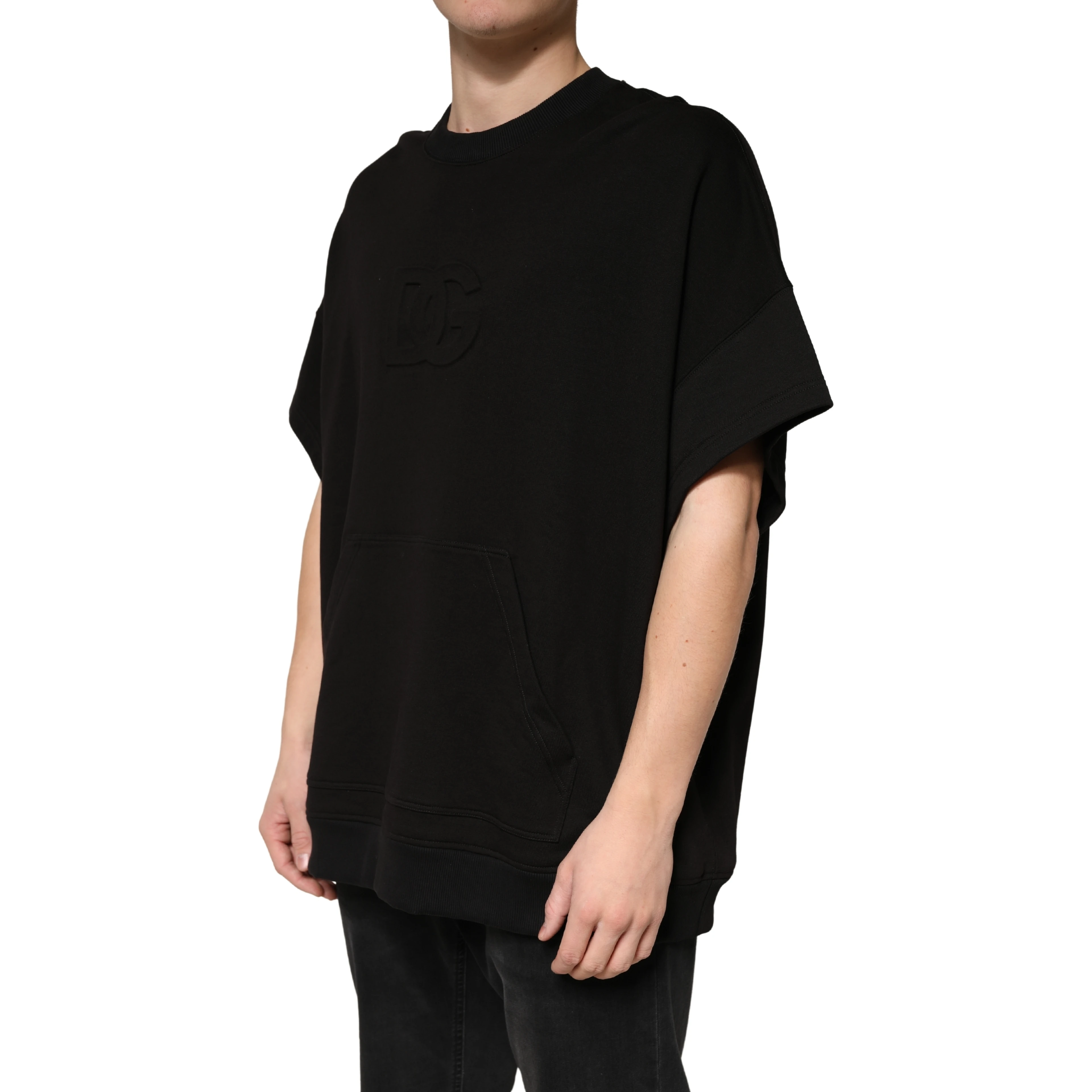 Black Cotton Crewneck Short Sleeve T-Shirt