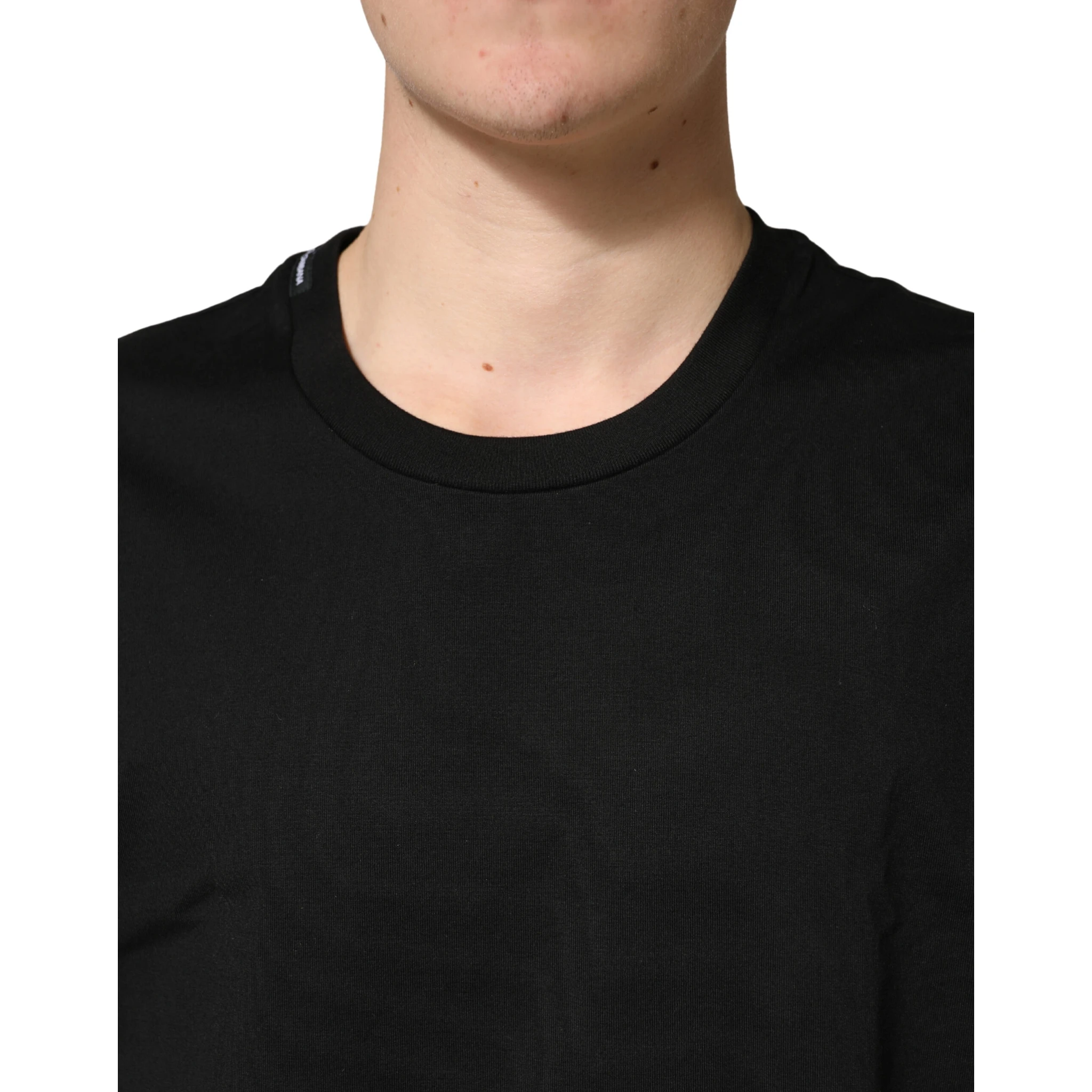 Black Cotton Crewneck Short Sleeve T-Shirt