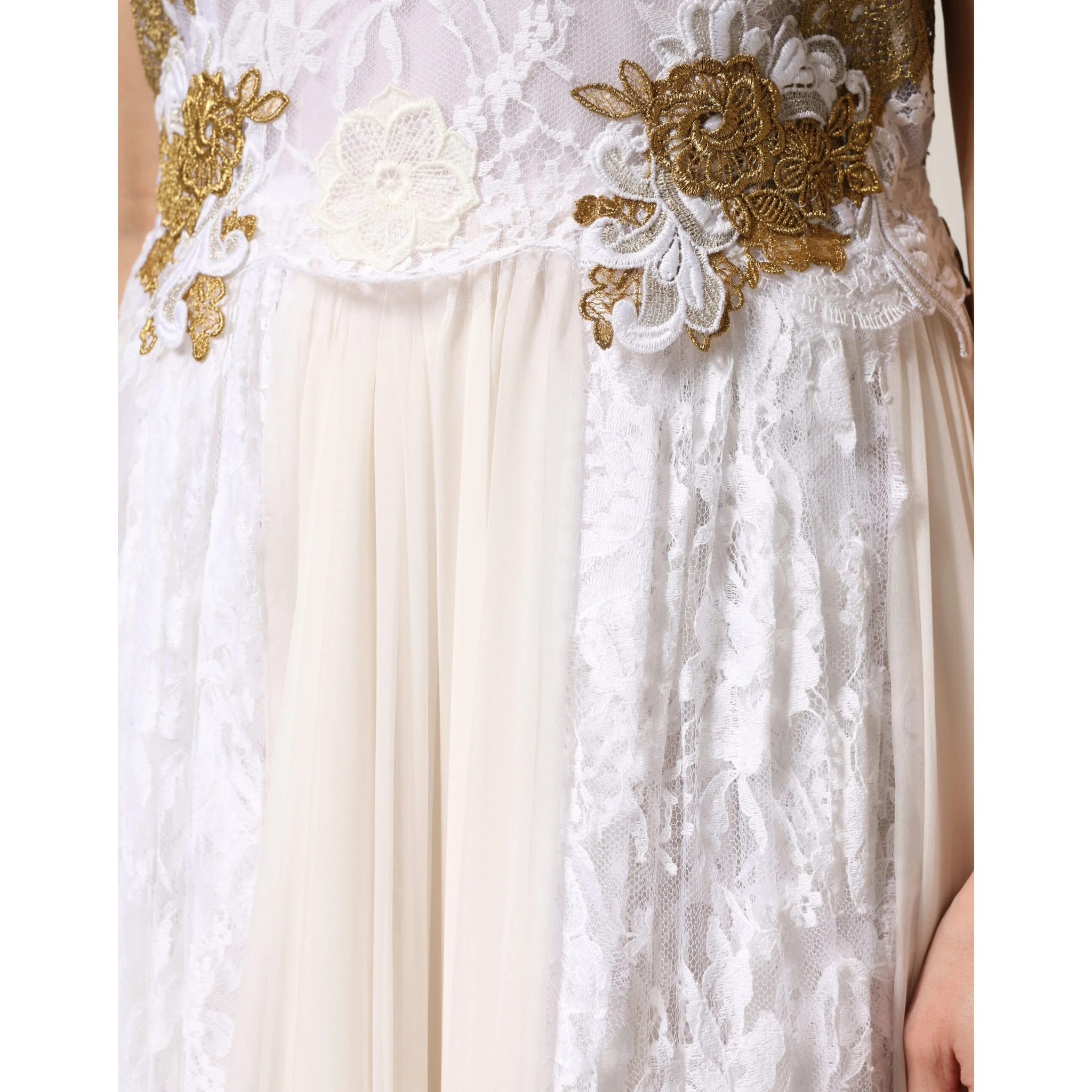 Ivory Lace Silk Embellished Sleeveless  Dress