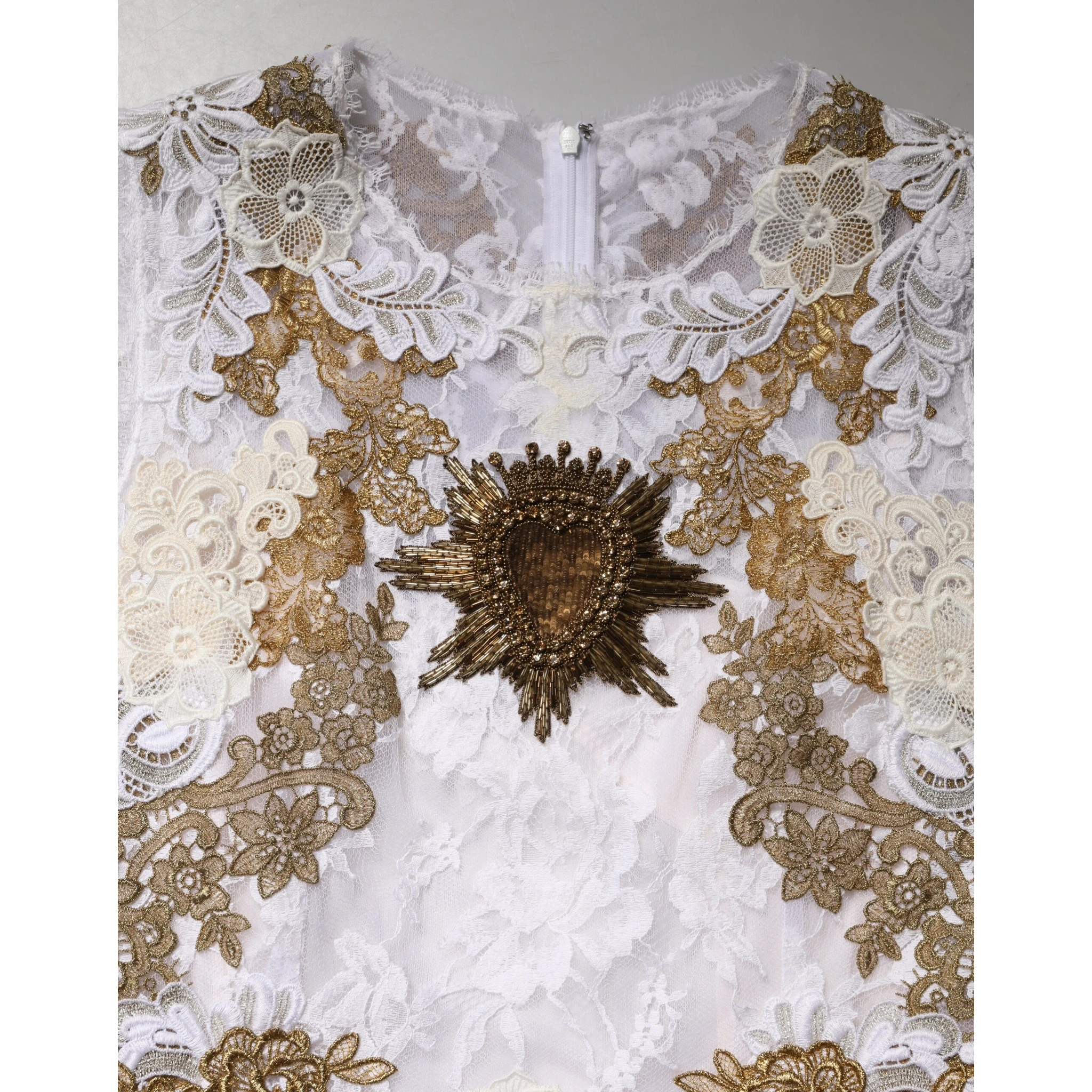 Ivory Lace Silk Embellished Sleeveless  Dress