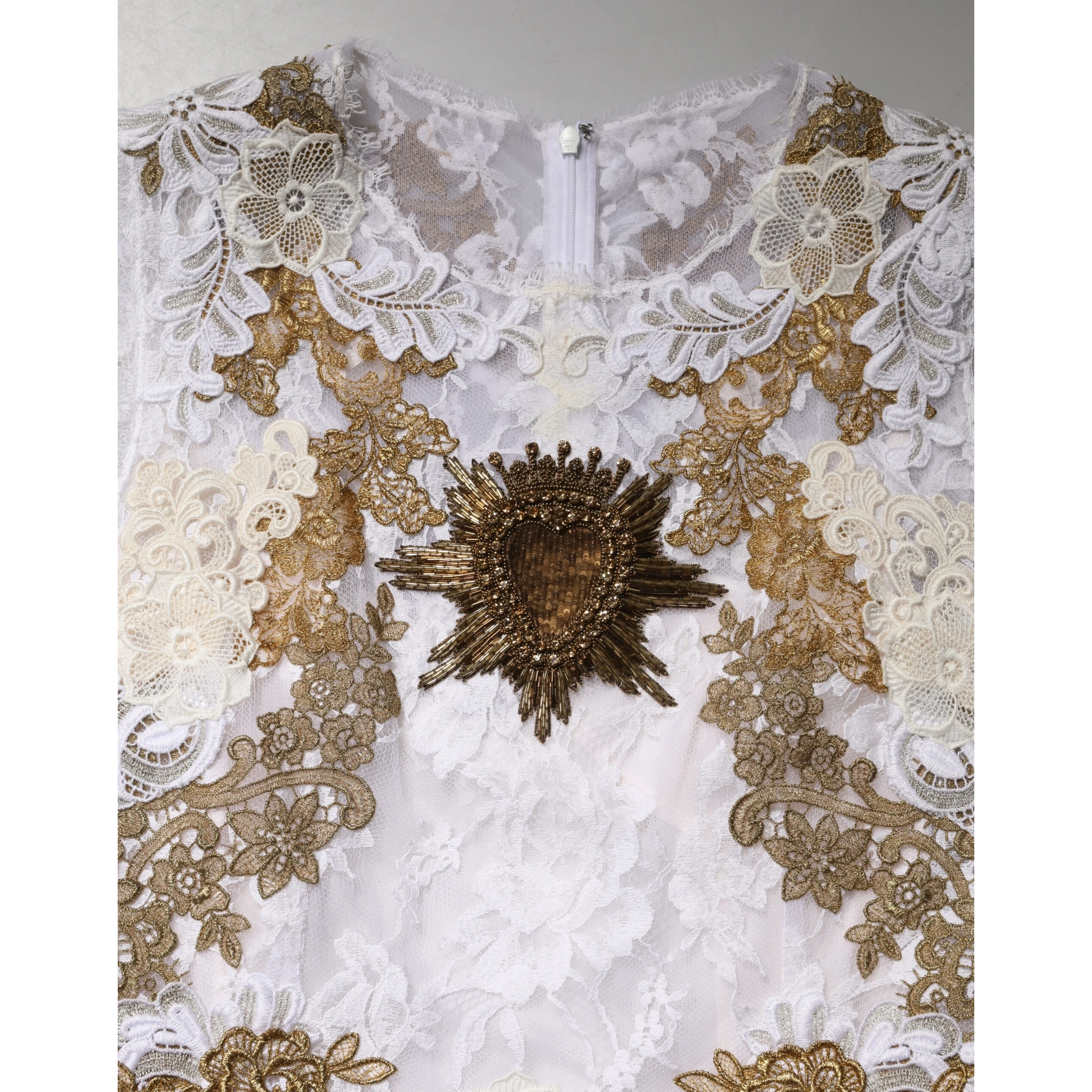 Ivory Lace Silk Embellished Sleeveless  Dress