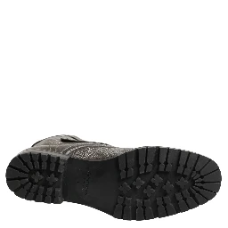 Metallic Leather Buckle Combat Boots Shoes