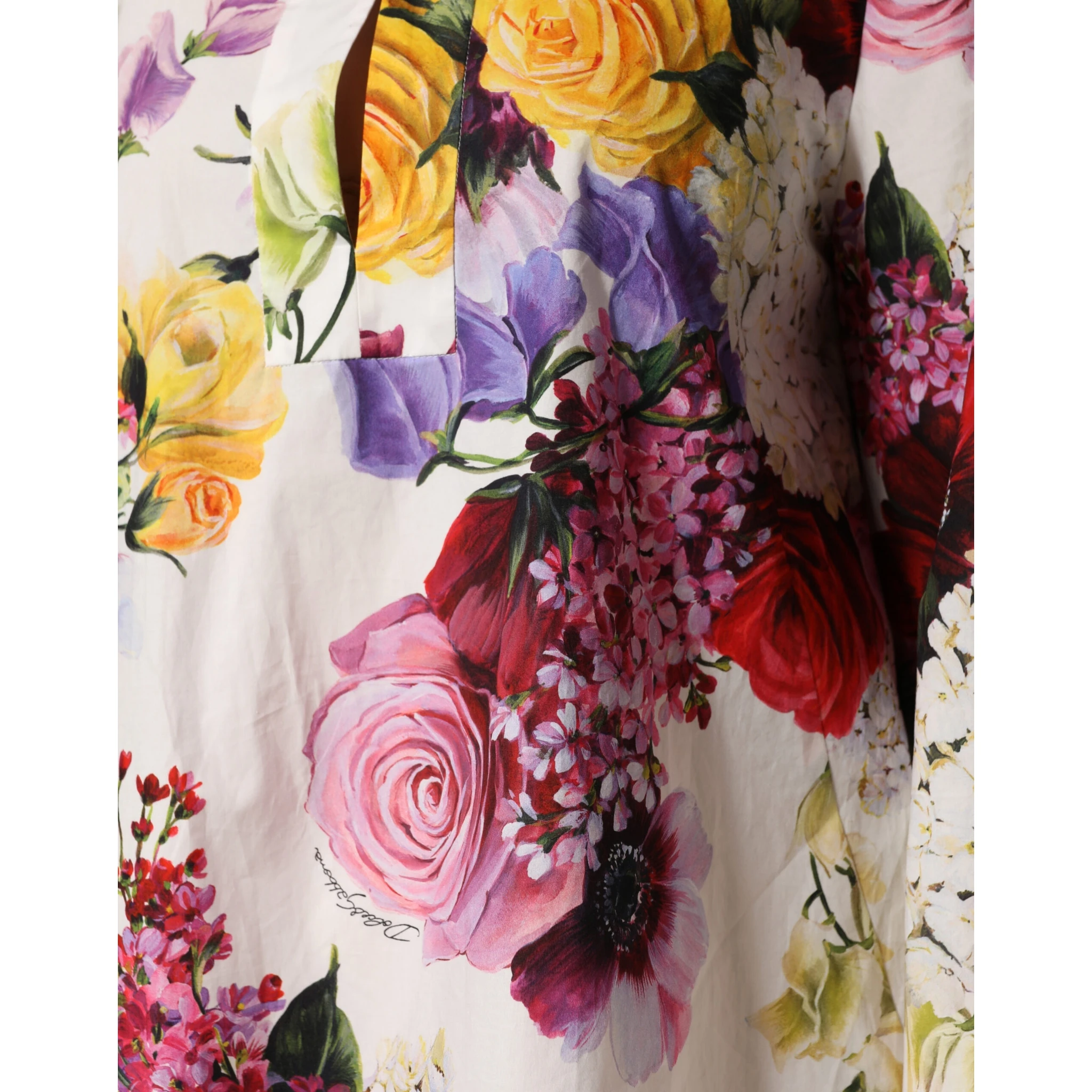 Multicolor Floral Cotton Longsleeves Midi Dress