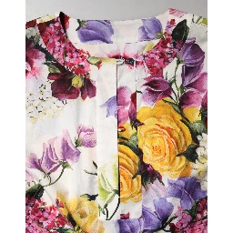 Multicolor Floral Cotton Longsleeves Midi Dress